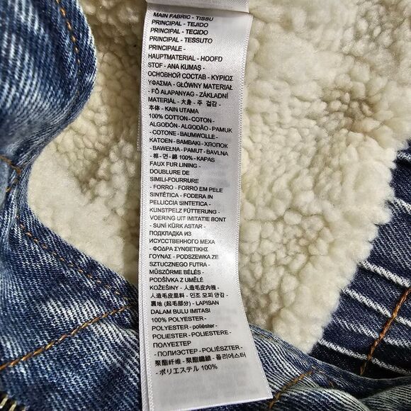 Levi's Premium Sherpa Bomber Jacket Small S Medium Wash Navy Satin 90s Vintage - Picture 15 of 16